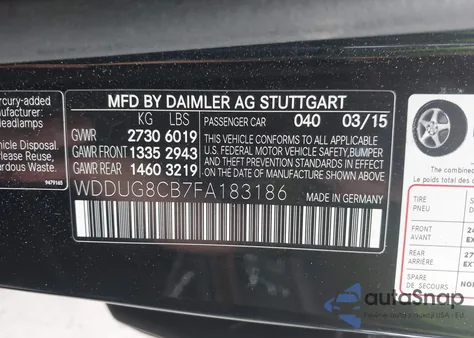 2015 Mercedes-Benz S 550 from USA, damaged, VIN WDDUG8CB7FA183186